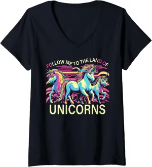 Follow Me To The Land of Unicorns Graphic Tees For Women Men V-Neck T-Shirt