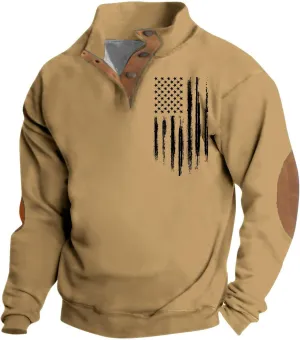 FONMA Sweatshirts for Men Fall Fashion 2024 Patriotic Printed Standing Collor Button Up Shirt Casual Loose Athletic Shirt Top