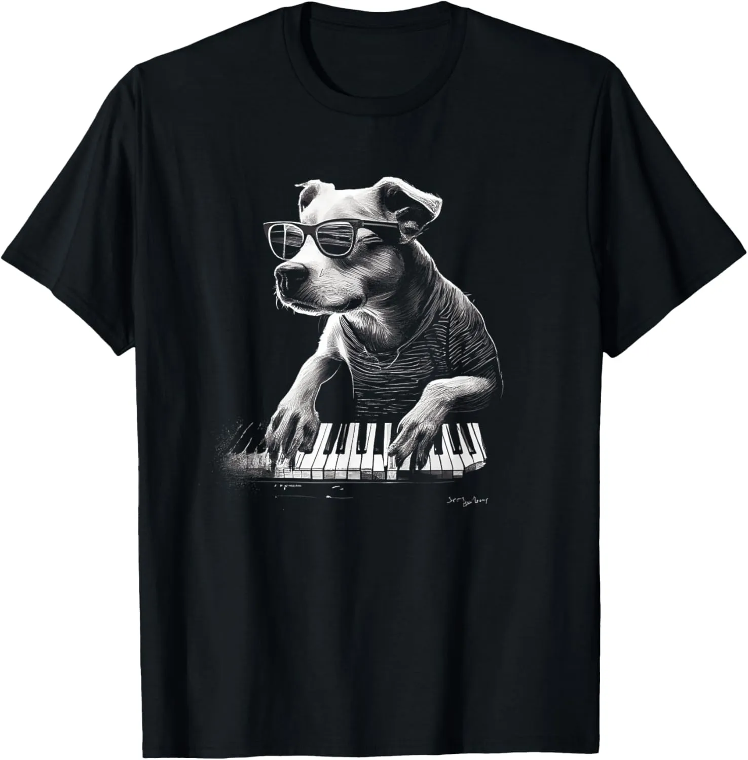 Funny Dog Playing Piano Graphic Tees Men Women Boys Girls T-Shirt