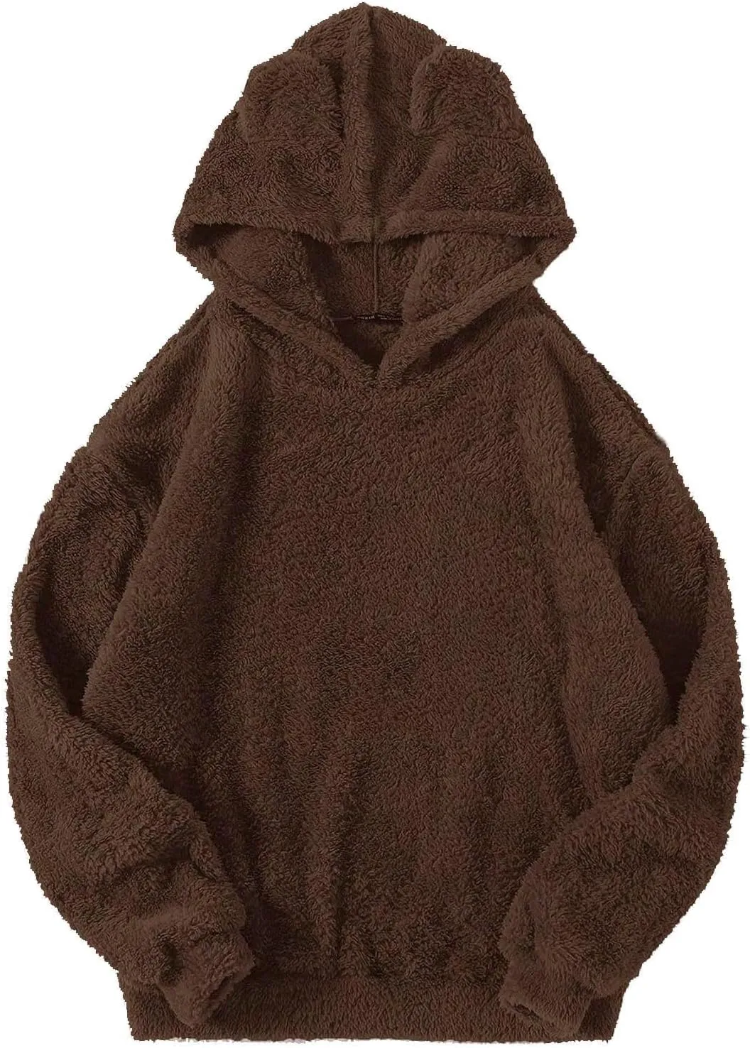 Fuzzy Hoodies for Women Fluffy Bear Ear Hooded Sweatshirt Long Sleeve Soft Warm Fleece Homewear Plush Pullover Tops