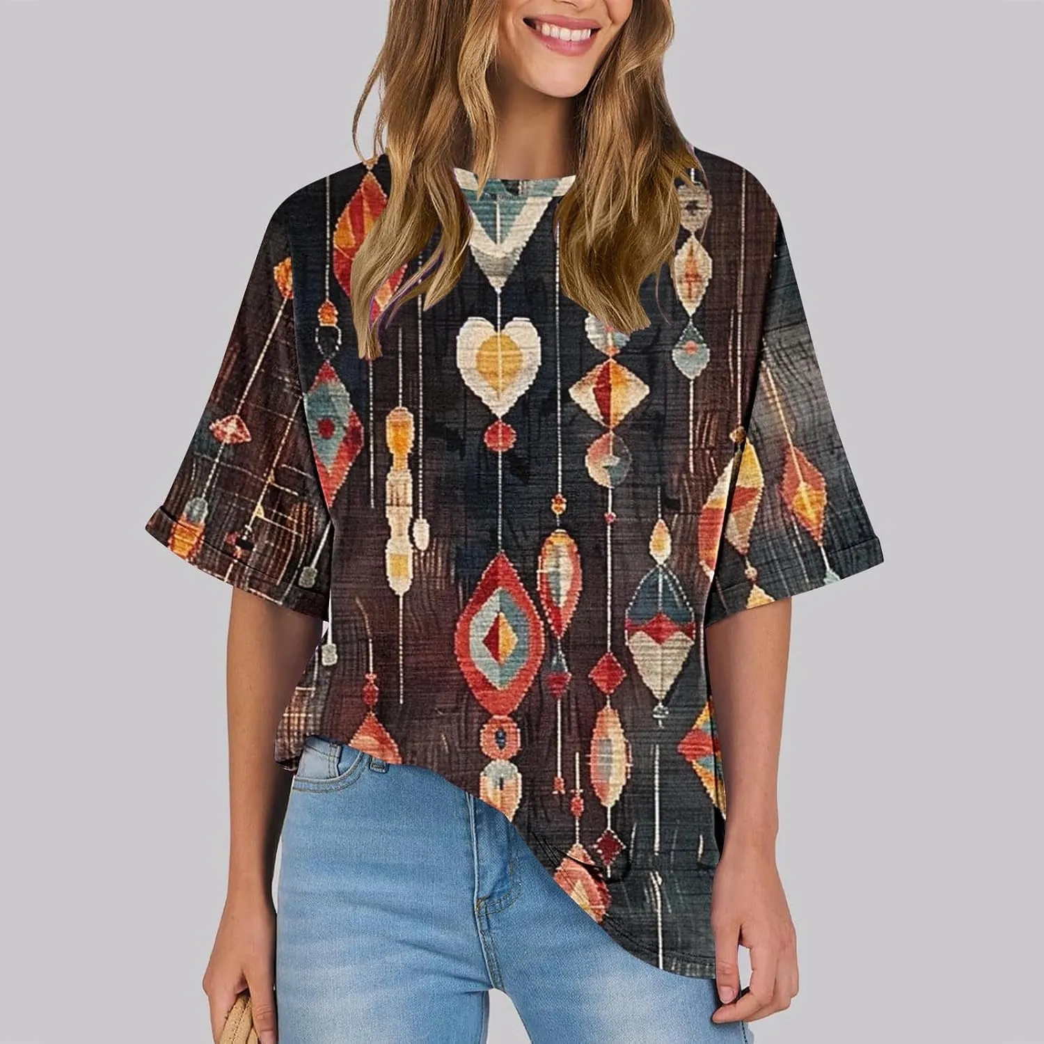 Generic 2024 Oversized T Shirts Womens Striped Shirts Casual Loose Fit Short Sleeve Crewneck Summer Tunic Tops Plus Size Tees