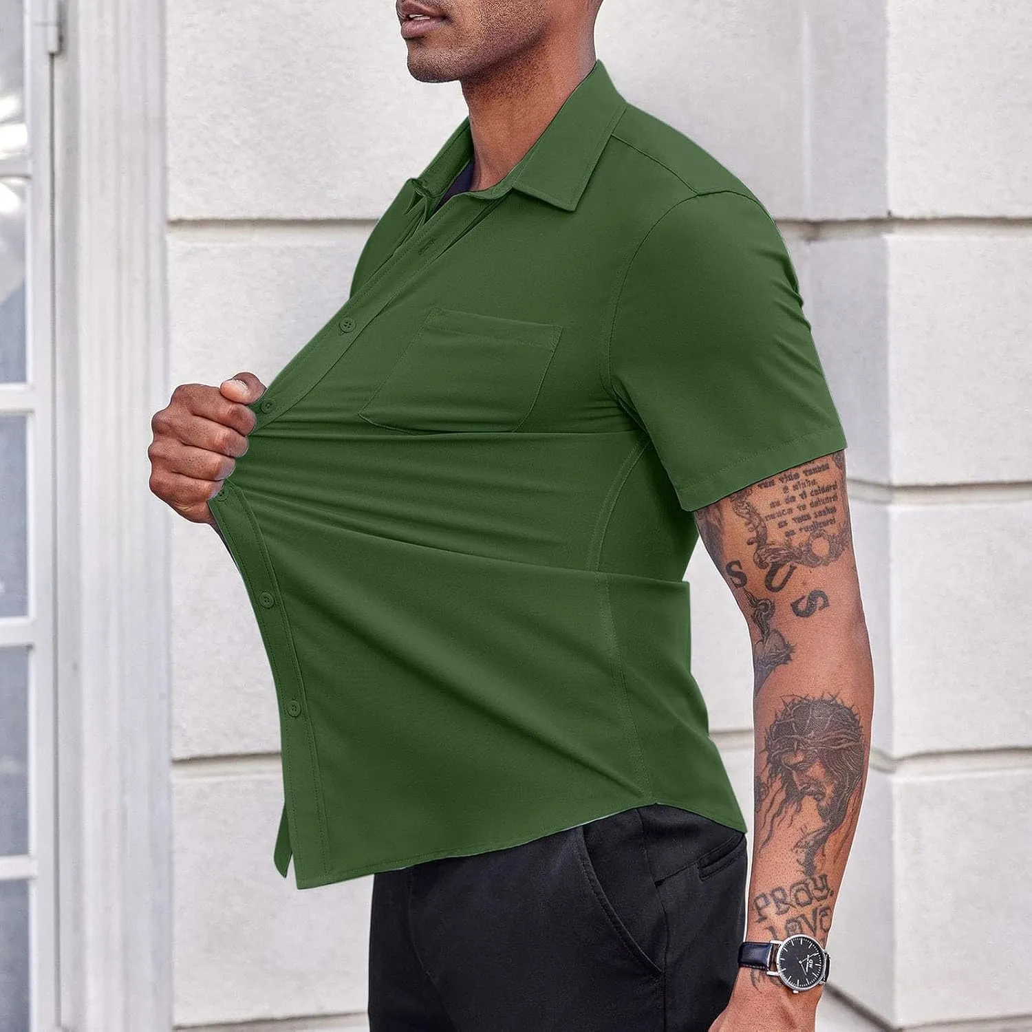 generic Men's Button Down Short Sleeve Dress Shirts Man Business Tops Formal Shirts Casual Tshirt Regular Fit Office Workwear