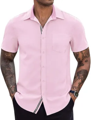 generic Men's Button Down Short Sleeve Dress Shirts Man Business Tops Formal Shirts Casual Tshirt Regular Fit Office Workwear