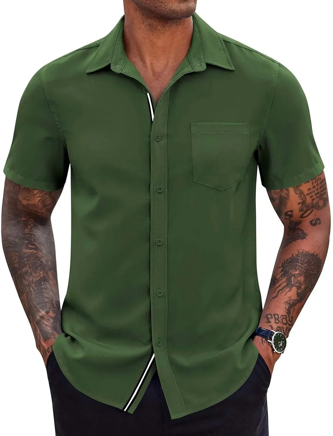 generic Men's Button Down Short Sleeve Dress Shirts Man Business Tops Formal Shirts Casual Tshirt Regular Fit Office Workwear