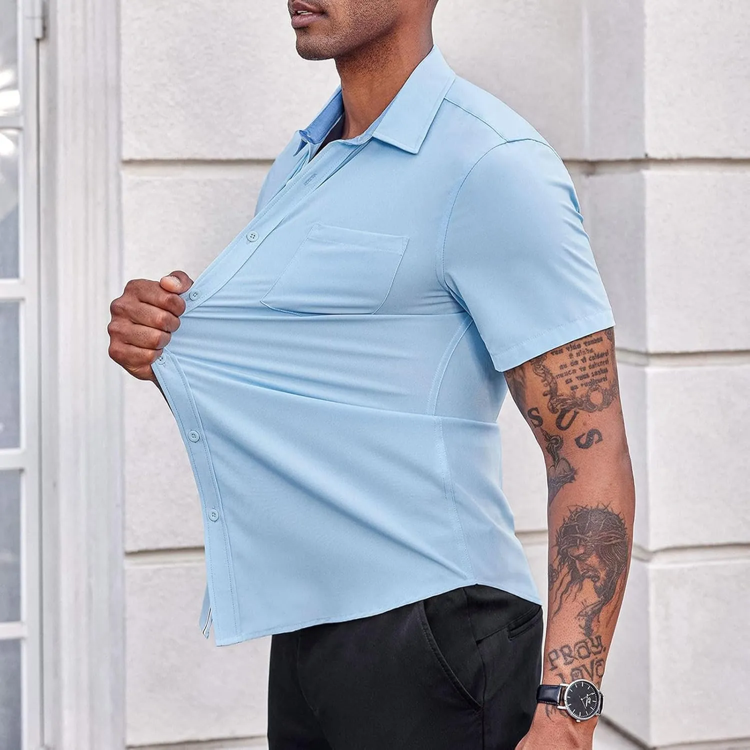 generic Men's Button Down Short Sleeve Dress Shirts Man Business Tops Formal Shirts Casual Tshirt Regular Fit Office Workwear