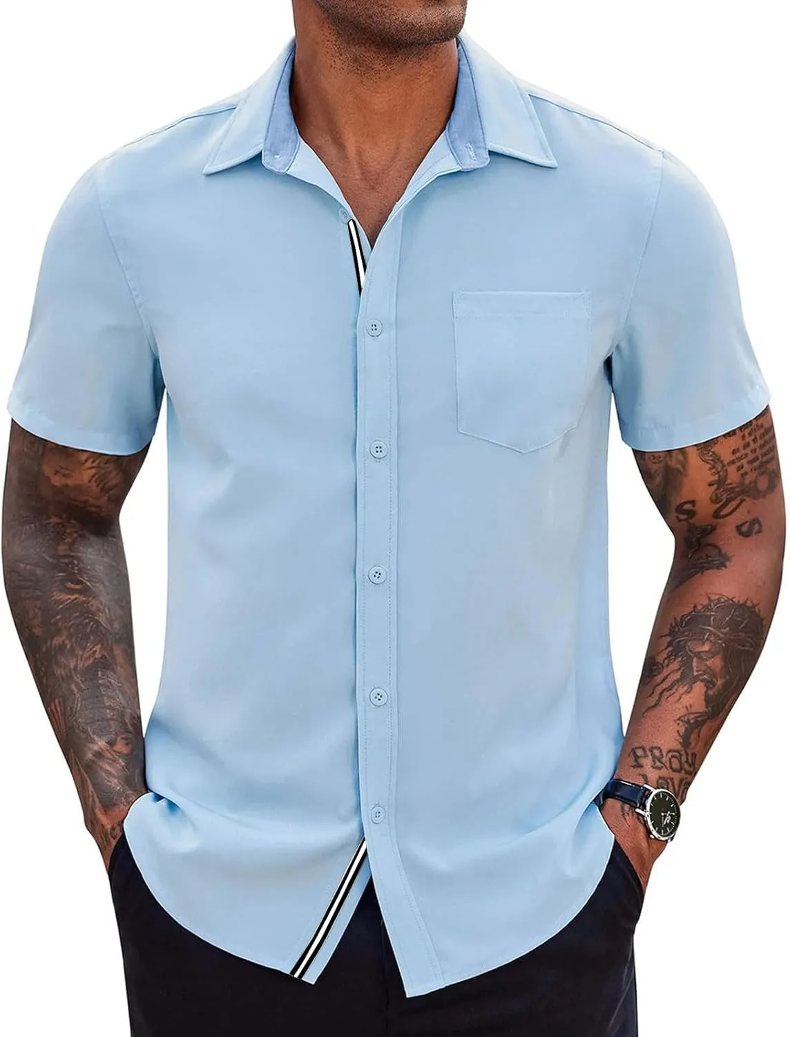 generic Men's Button Down Short Sleeve Dress Shirts Man Business Tops Formal Shirts Casual Tshirt Regular Fit Office Workwear