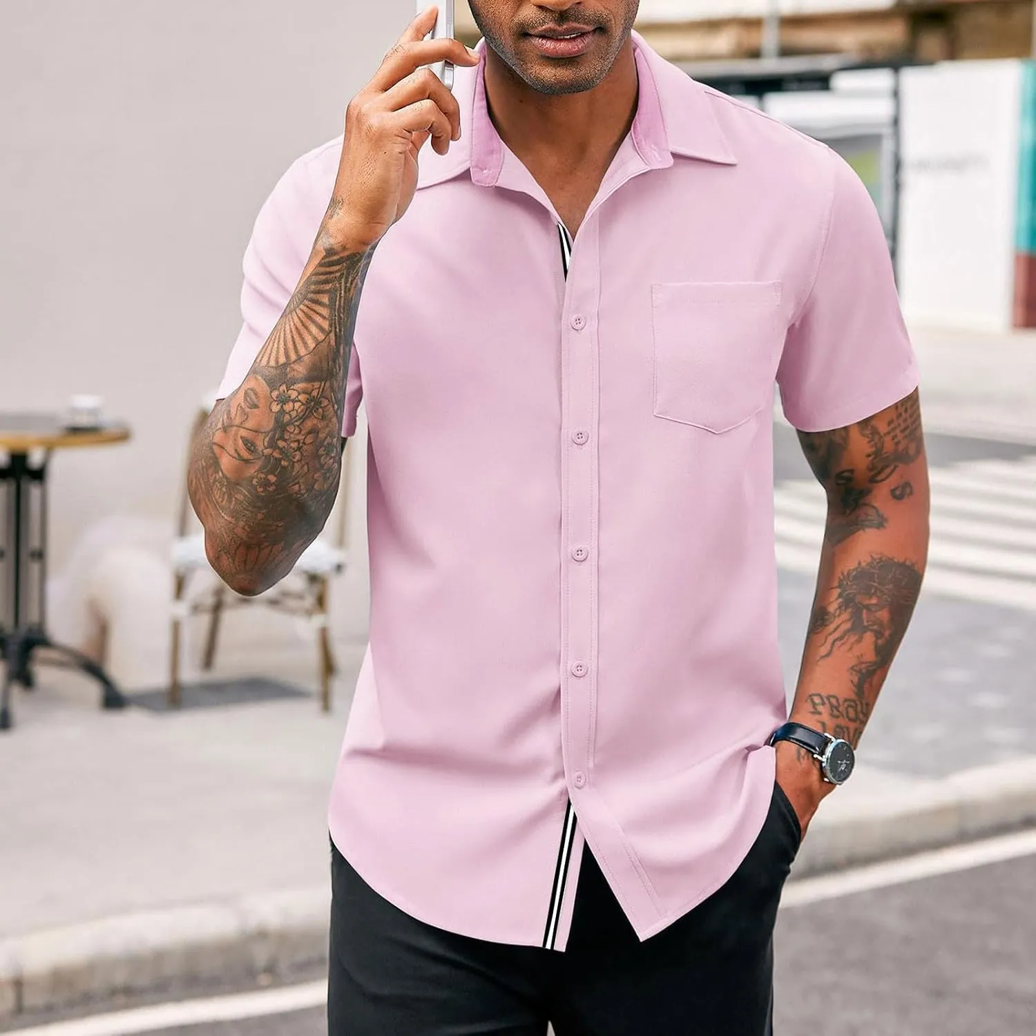 generic Men's Button Down Short Sleeve Dress Shirts Man Business Tops Formal Shirts Casual Tshirt Regular Fit Office Workwear