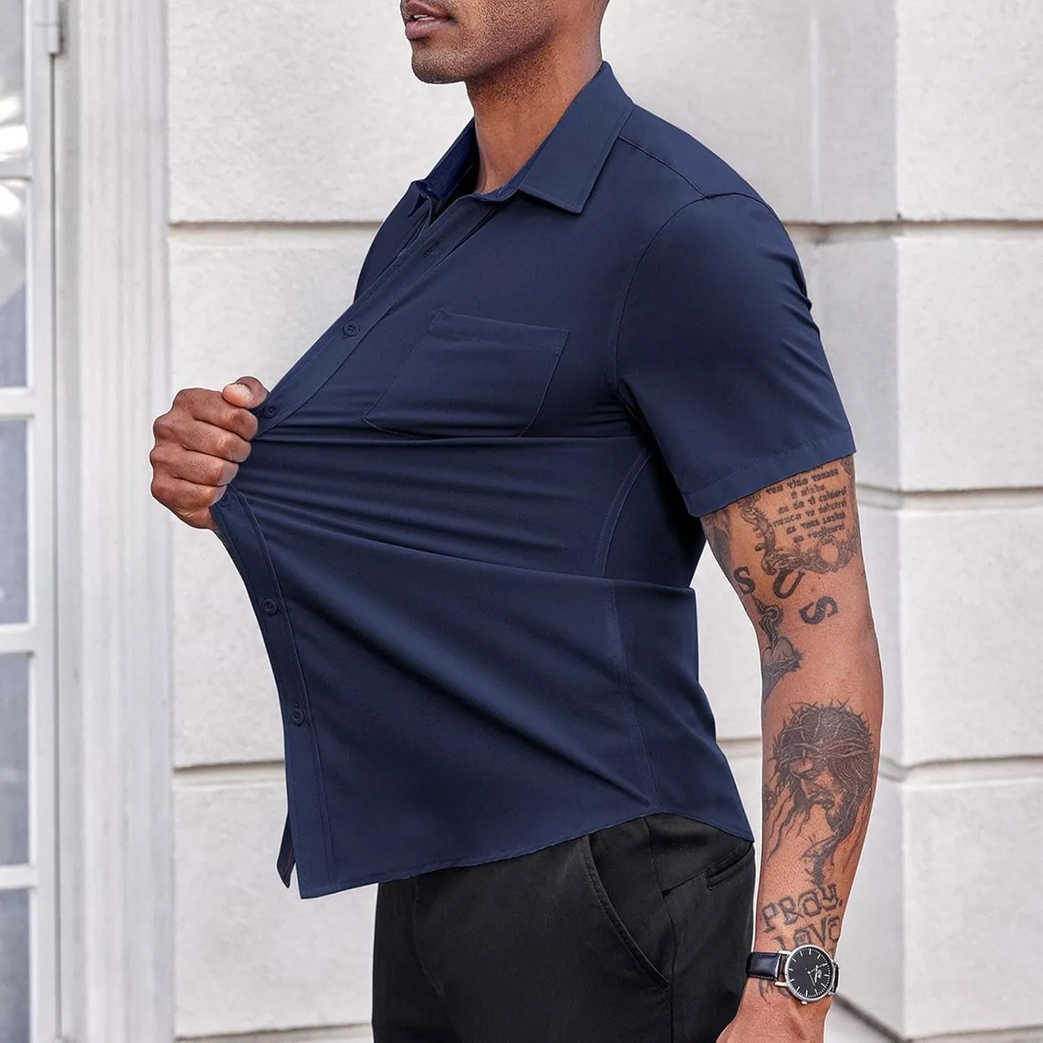 generic Men's Button Down Short Sleeve Dress Shirts Man Business Tops Formal Shirts Casual Tshirt Regular Fit Office Workwear