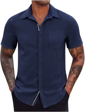 generic Men's Button Down Short Sleeve Dress Shirts Man Business Tops Formal Shirts Casual Tshirt Regular Fit Office Workwear