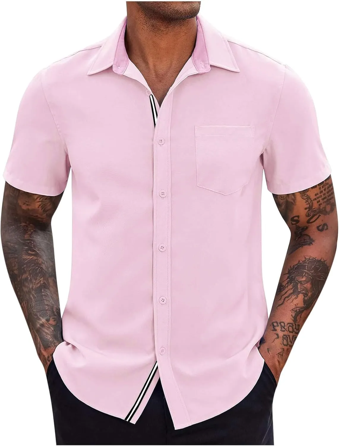 generic Men's Button Down Short Sleeve Dress Shirts Man Business Tops Formal Shirts Casual Tshirt Regular Fit Office Workwear