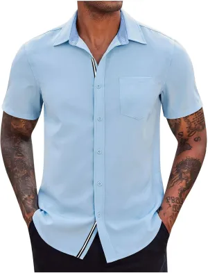 generic Men's Button Down Short Sleeve Dress Shirts Man Business Tops Formal Shirts Casual Tshirt Regular Fit Office Workwear