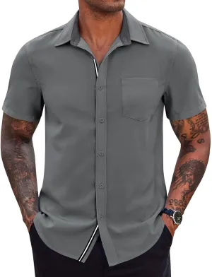 generic Men's Button Down Short Sleeve Dress Shirts Man Business Tops Formal Shirts Casual Tshirt Regular Fit Office Workwear