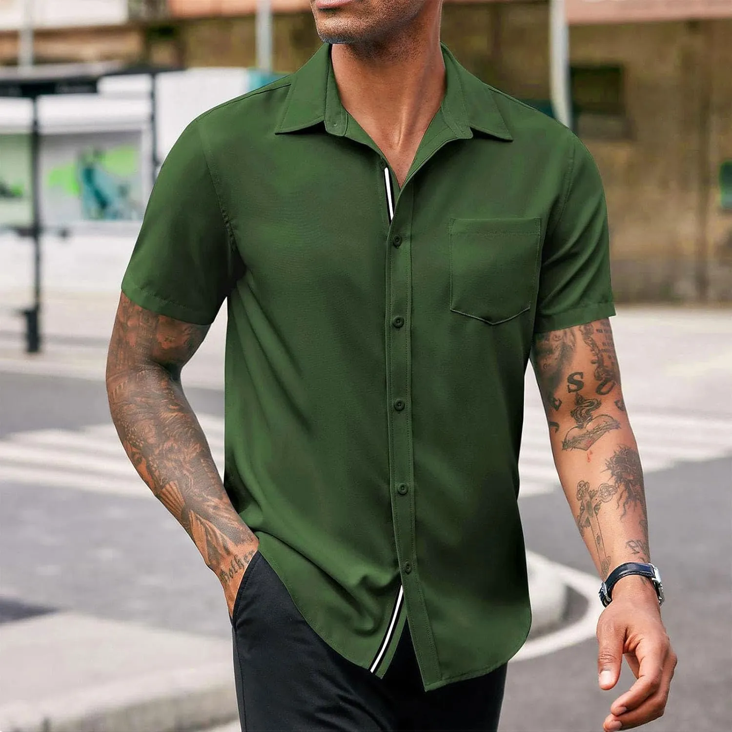 generic Men's Button Down Short Sleeve Dress Shirts Man Business Tops Formal Shirts Casual Tshirt Regular Fit Office Workwear