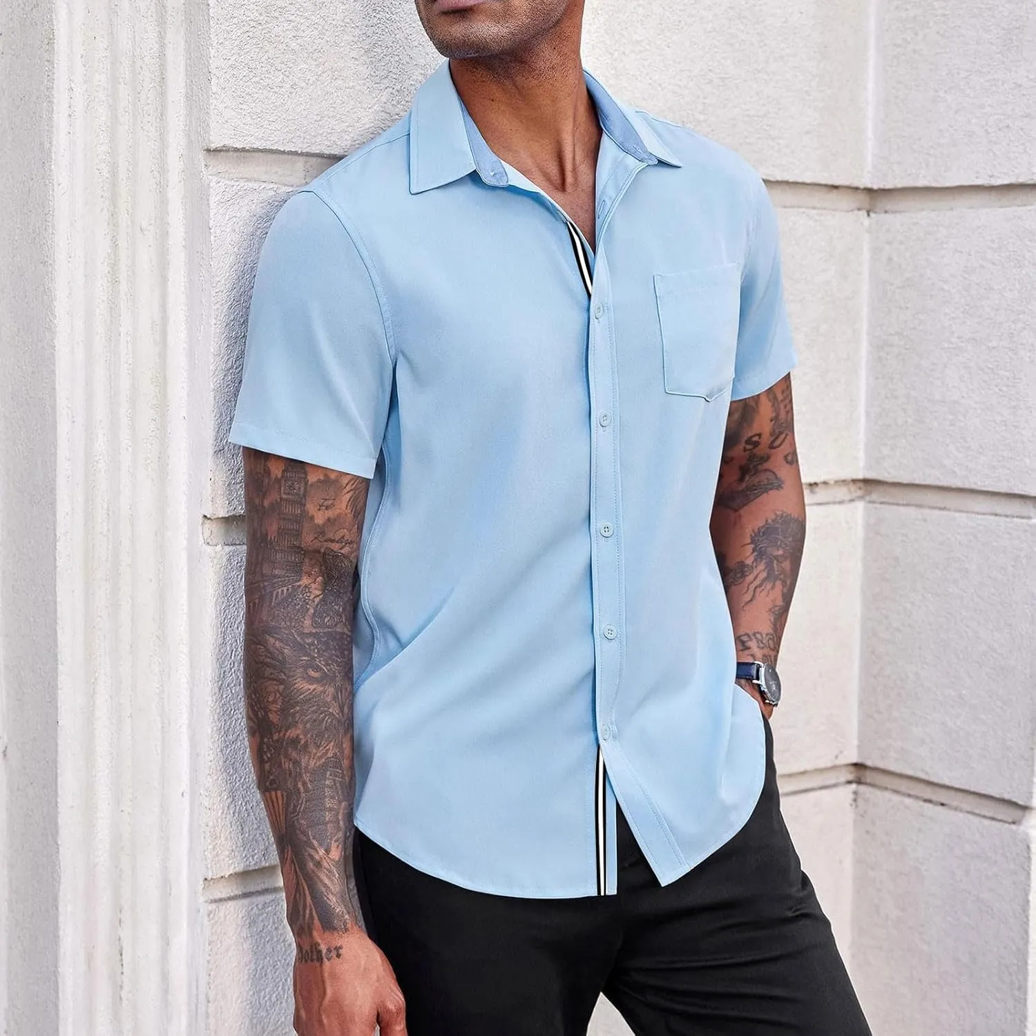 generic Men's Button Down Short Sleeve Dress Shirts Man Business Tops Formal Shirts Casual Tshirt Regular Fit Office Workwear