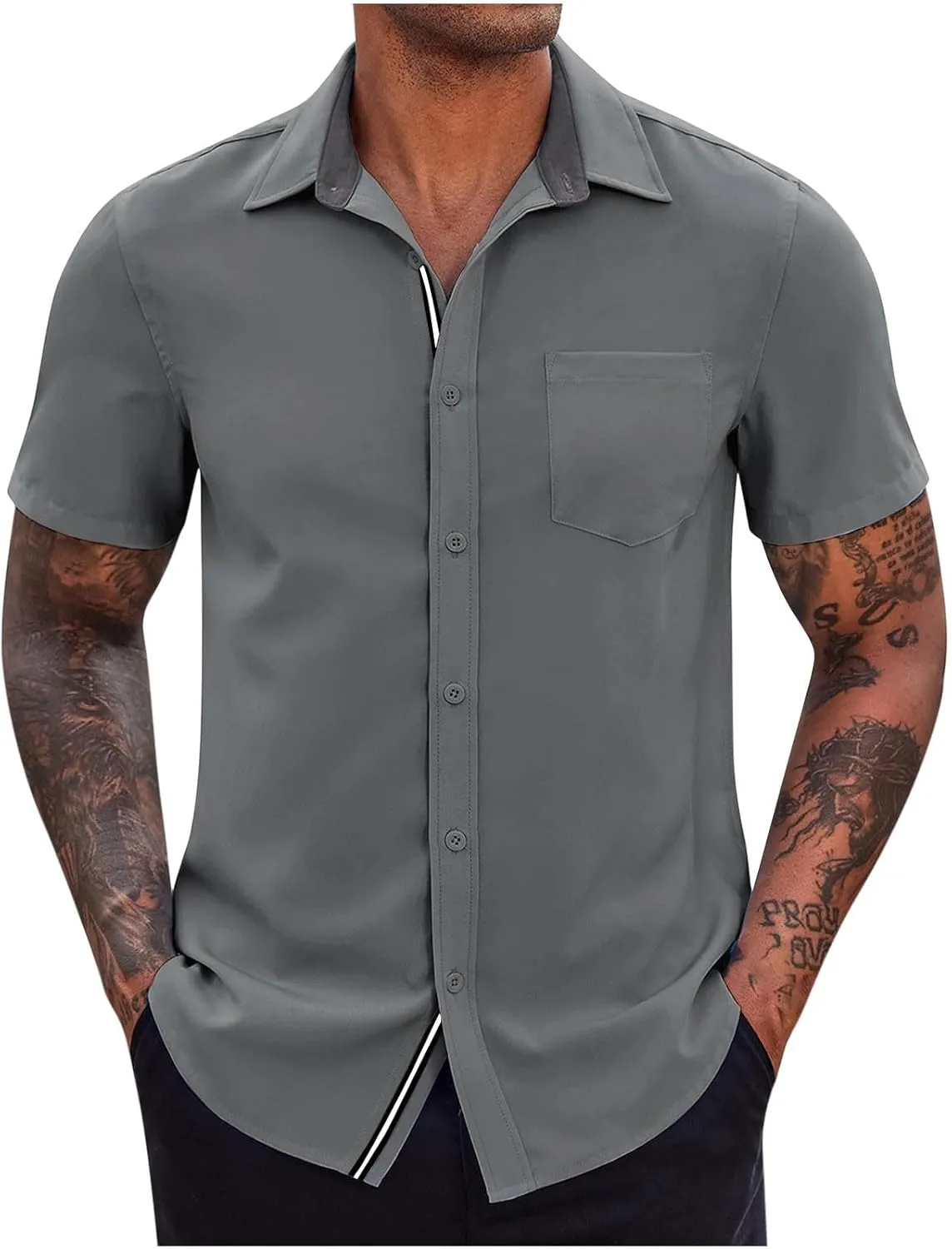 generic Men's Button Down Short Sleeve Dress Shirts Man Business Tops Formal Shirts Casual Tshirt Regular Fit Office Workwear