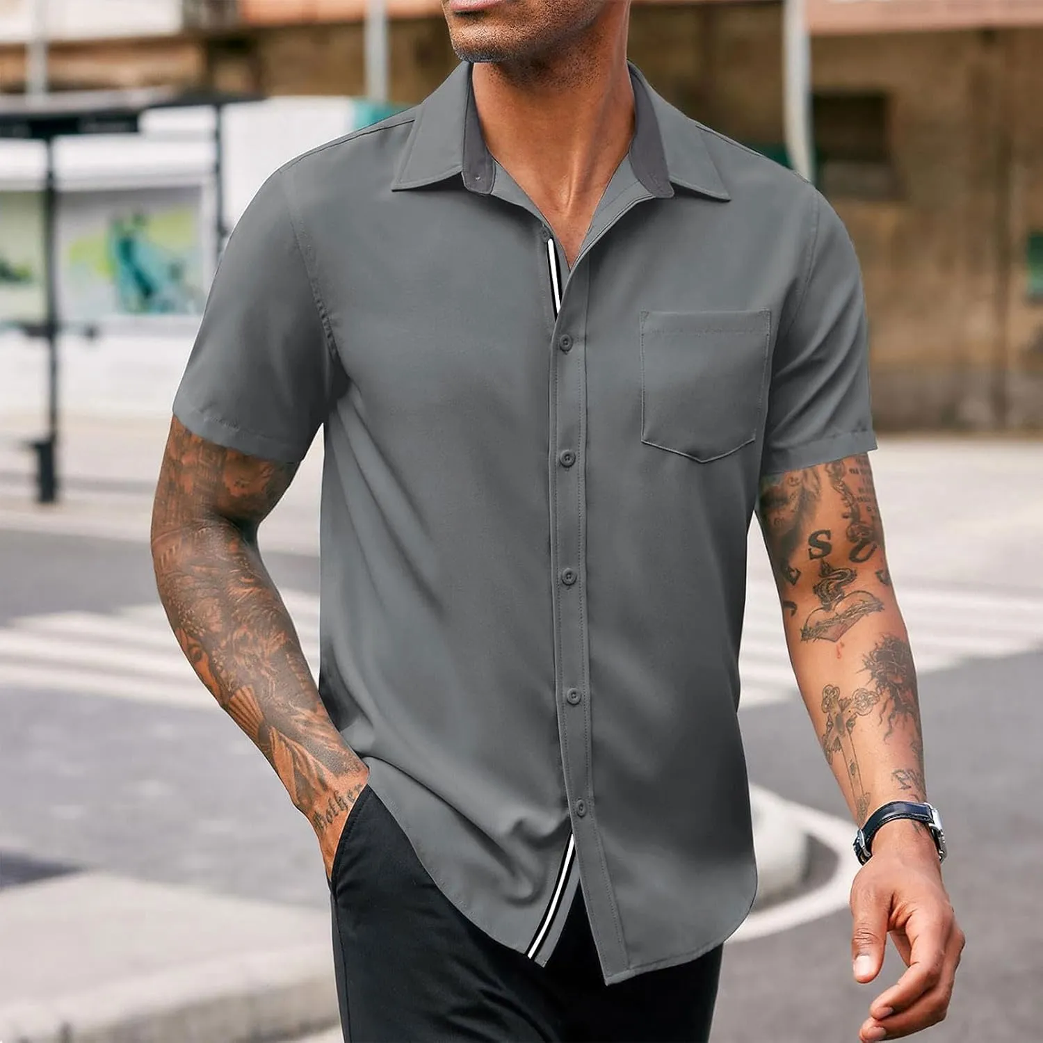 generic Men's Button Down Short Sleeve Dress Shirts Man Business Tops Formal Shirts Casual Tshirt Regular Fit Office Workwear