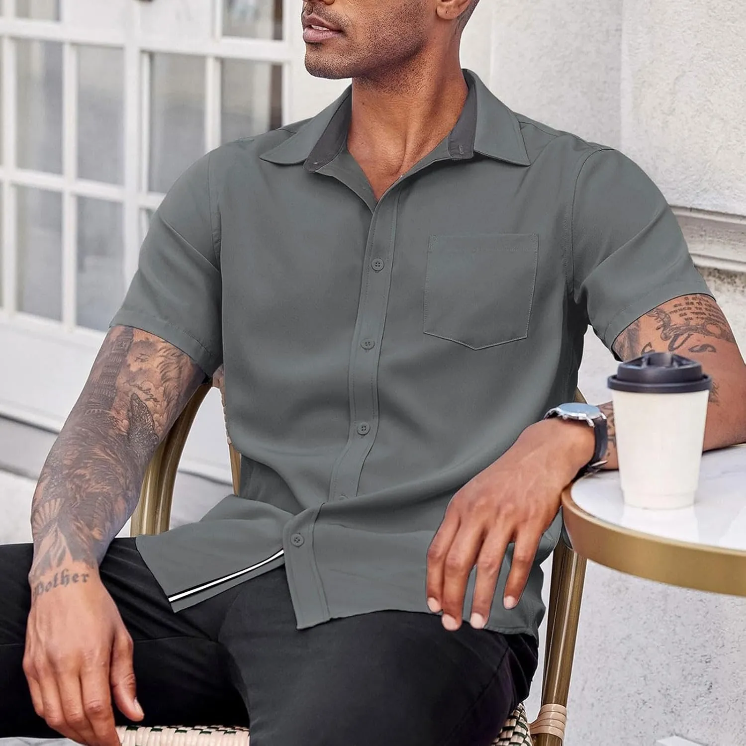 generic Men's Button Down Short Sleeve Dress Shirts Man Business Tops Formal Shirts Casual Tshirt Regular Fit Office Workwear