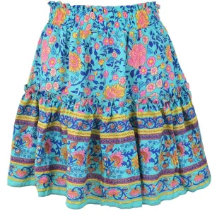 GGUHHU Womens Lovely Floral Boho Skirts Elastic High Waist A-Line Pleated Ruffle Mini Skirts