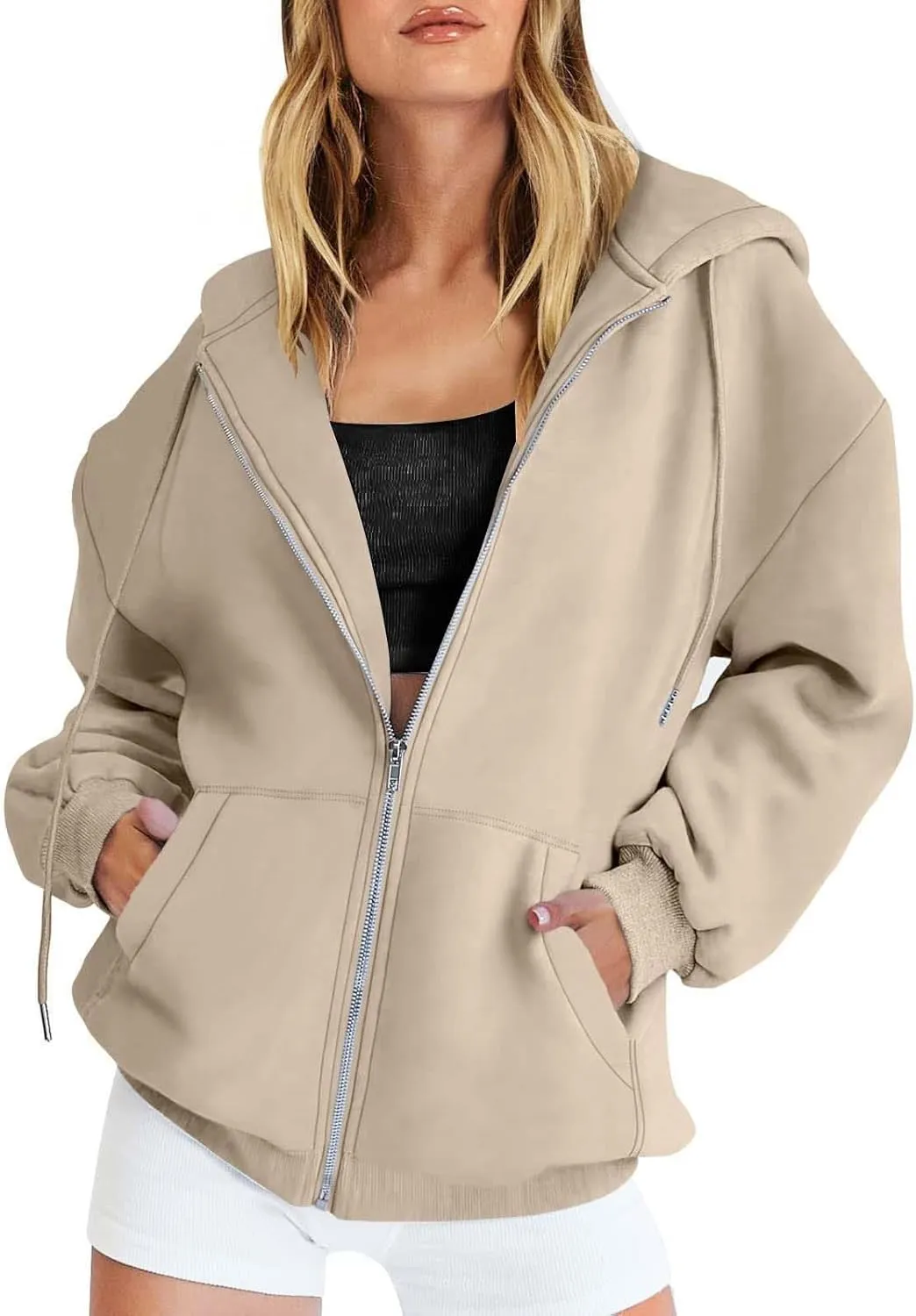GIERIDUC Women's Oversized Zip Up Hoodies Sweatshirts Womans Sweatshirts And Hoodies Jacket With Hoodie Cowl Neck Top
