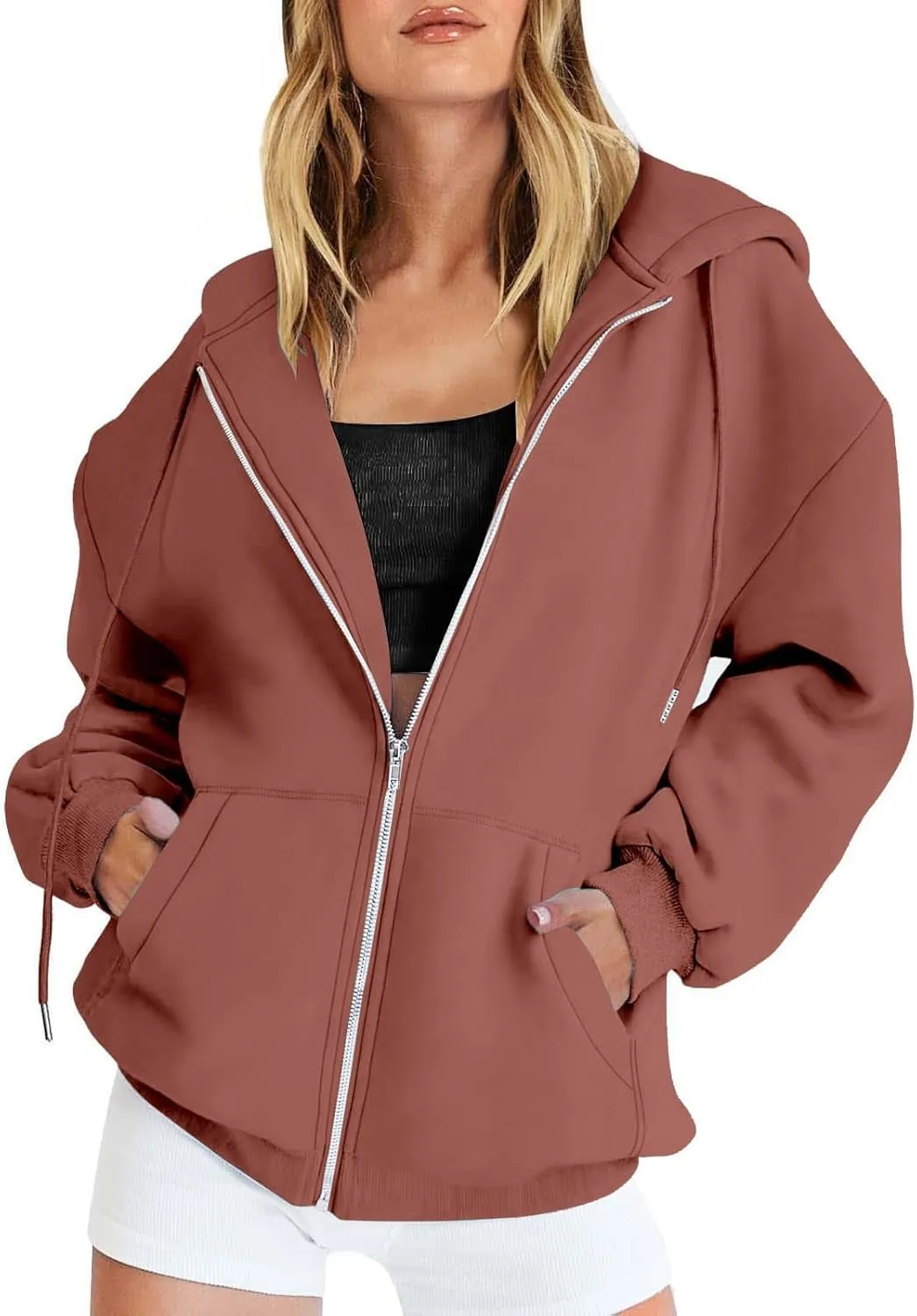 GIERIDUC Women's Oversized Zip Up Hoodies Sweatshirts Womans Sweatshirts And Hoodies Jacket With Hoodie Cowl Neck Top