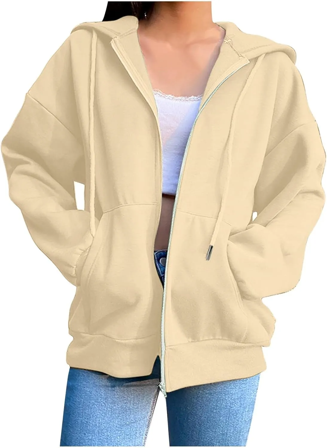 GIERIDUC Women's Zip Up Oversized Sweatshirts Fleece Jacket Coat Long Sleeve Casual Hoodies Fall Teen Girls Preppy Clothes