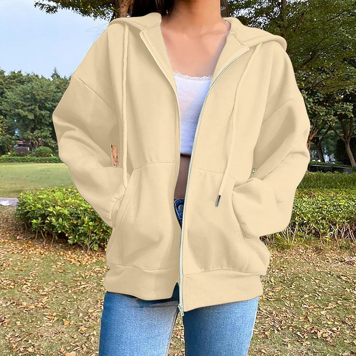 GIERIDUC Women's Zip Up Oversized Sweatshirts Fleece Jacket Coat Long Sleeve Casual Hoodies Fall Teen Girls Preppy Clothes