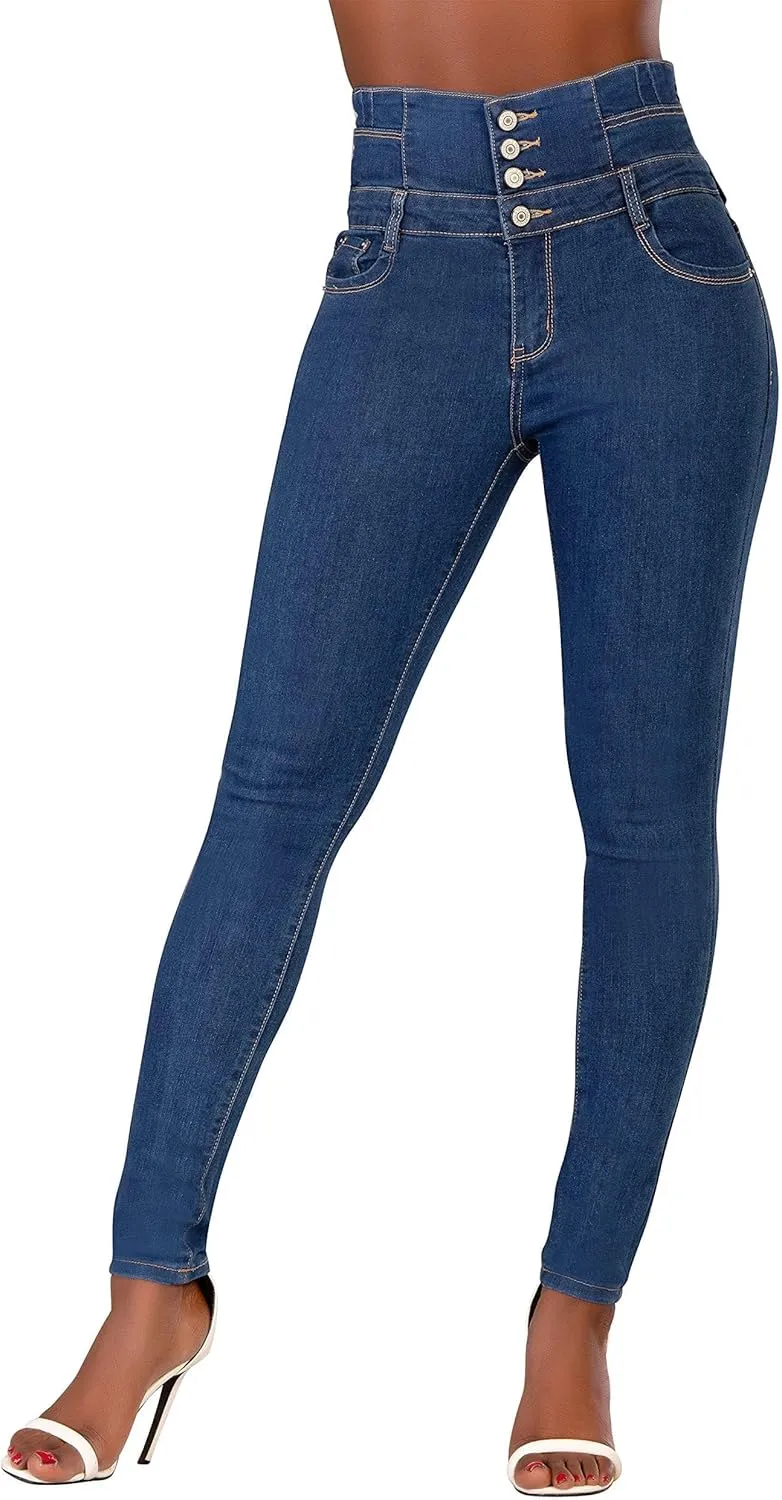 Glook Women's High Waisted Tummy Control Skinny Fit Jeans Pants