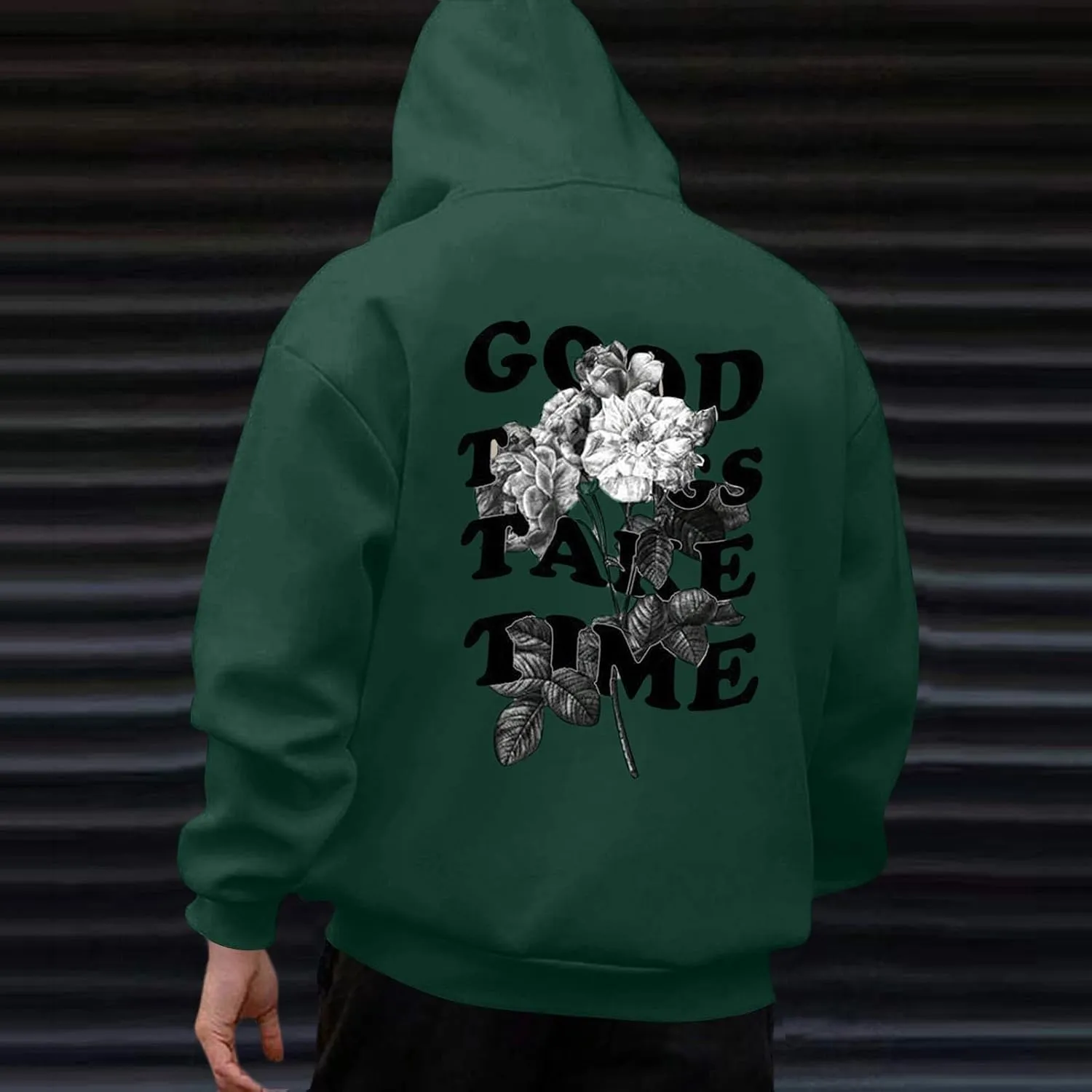 GOFULY Men'S Fashion Hoodies & Sweatshirts Good Things Take Time Letter Print Casual Fall Long Sleeve Pullover Sweatshirts