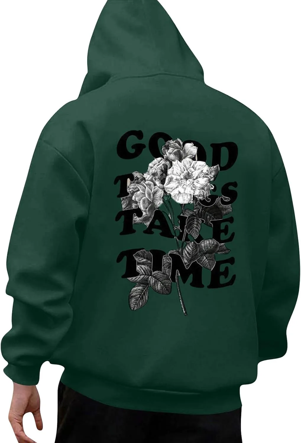 GOFULY Men'S Fashion Hoodies & Sweatshirts Good Things Take Time Letter Print Casual Fall Long Sleeve Pullover Sweatshirts