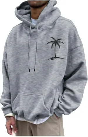 GOFULY Men'S Fashion Hoodies & Sweatshirts Palm Tree Print Fall Fleece Sweatshirts Streetwear Long Sleeve Pullover Hoodie