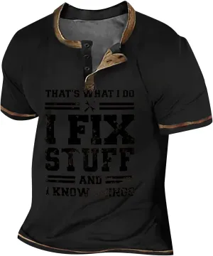 GOFULY Mens Henley Short Sleeve T-Shirt Summer T Shirts Design V Neck Button Down Shirts 3D Graphic Print Tees