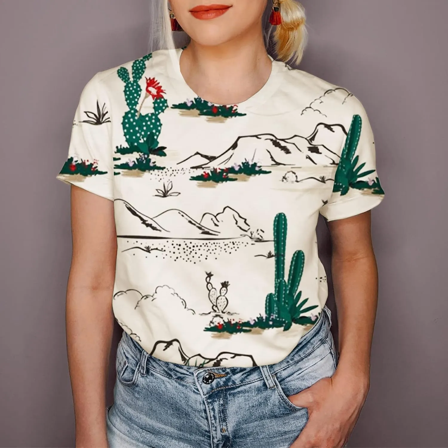 Graphic Shirts for Women Cactus Desert Graphic Tees Short Sleeve Tops