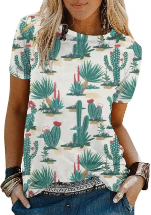 Graphic Shirts for Women Cactus Desert Graphic Tees Short Sleeve Tops
