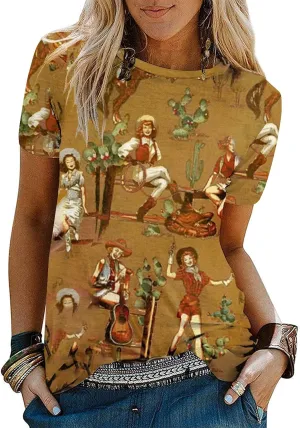 Graphic Shirts for Women Cactus Desert Graphic Tees Short Sleeve Tops