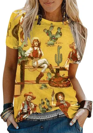 Graphic Shirts for Women Cactus Desert Graphic Tees Short Sleeve Tops