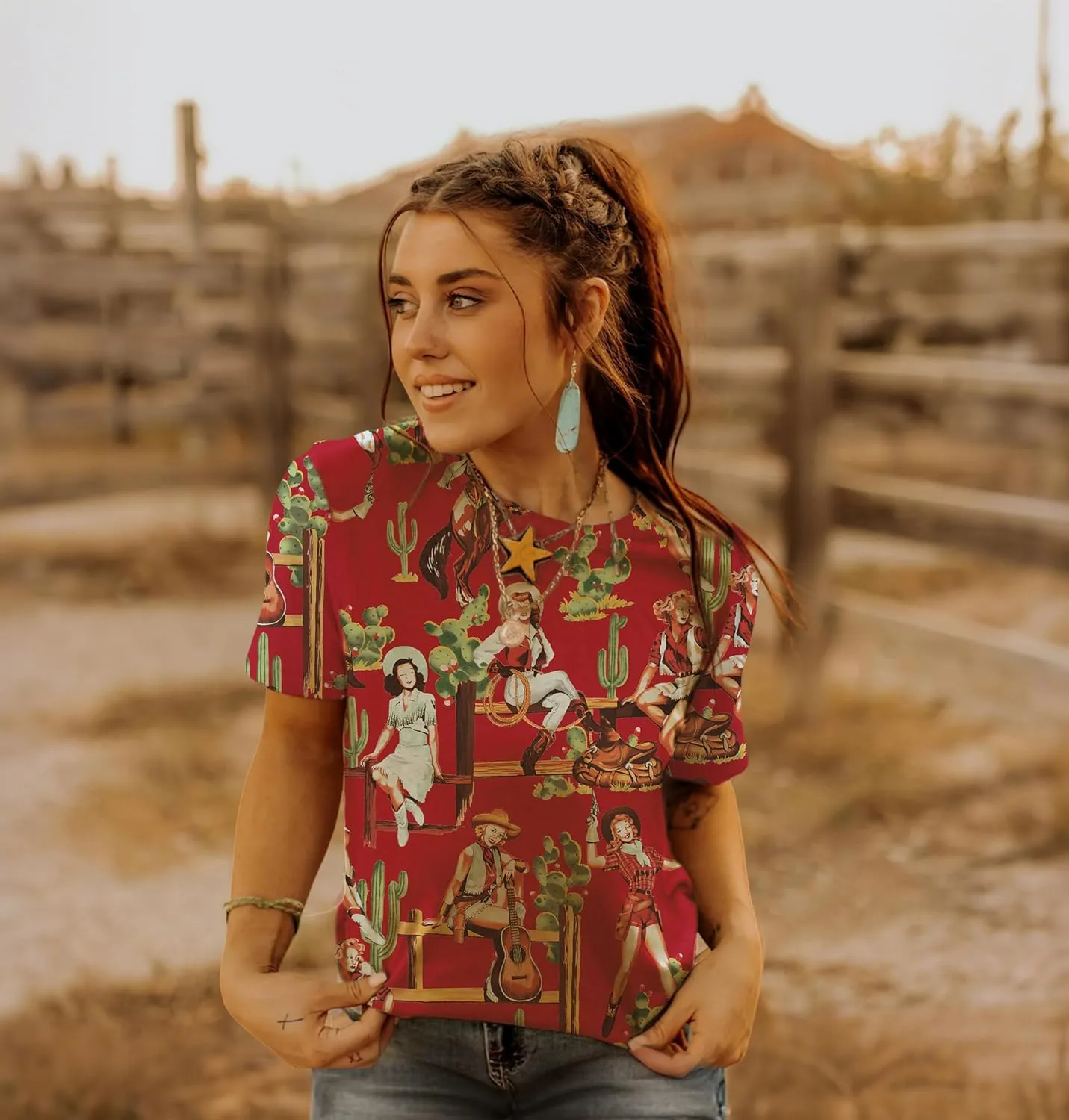 Graphic Shirts for Women Cactus Desert Graphic Tees Short Sleeve Tops
