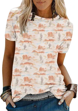 Graphic Shirts for Women Cactus Desert Graphic Tees Short Sleeve Tops