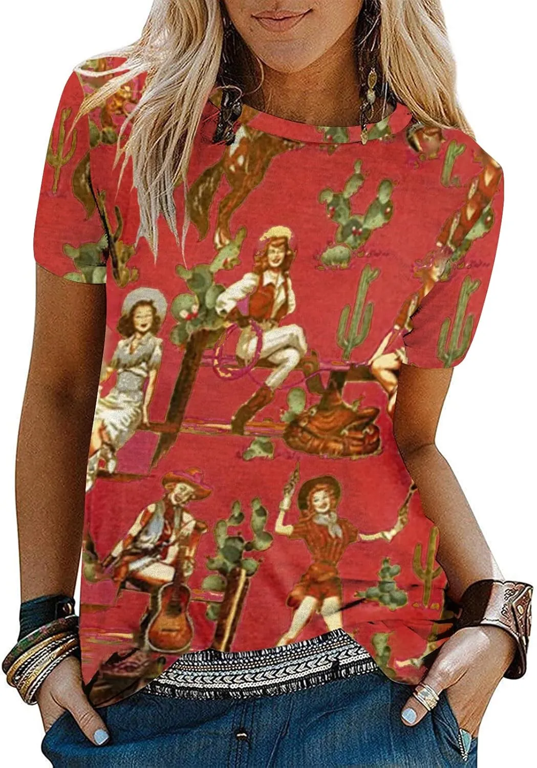 Graphic Shirts for Women Cactus Desert Graphic Tees Short Sleeve Tops