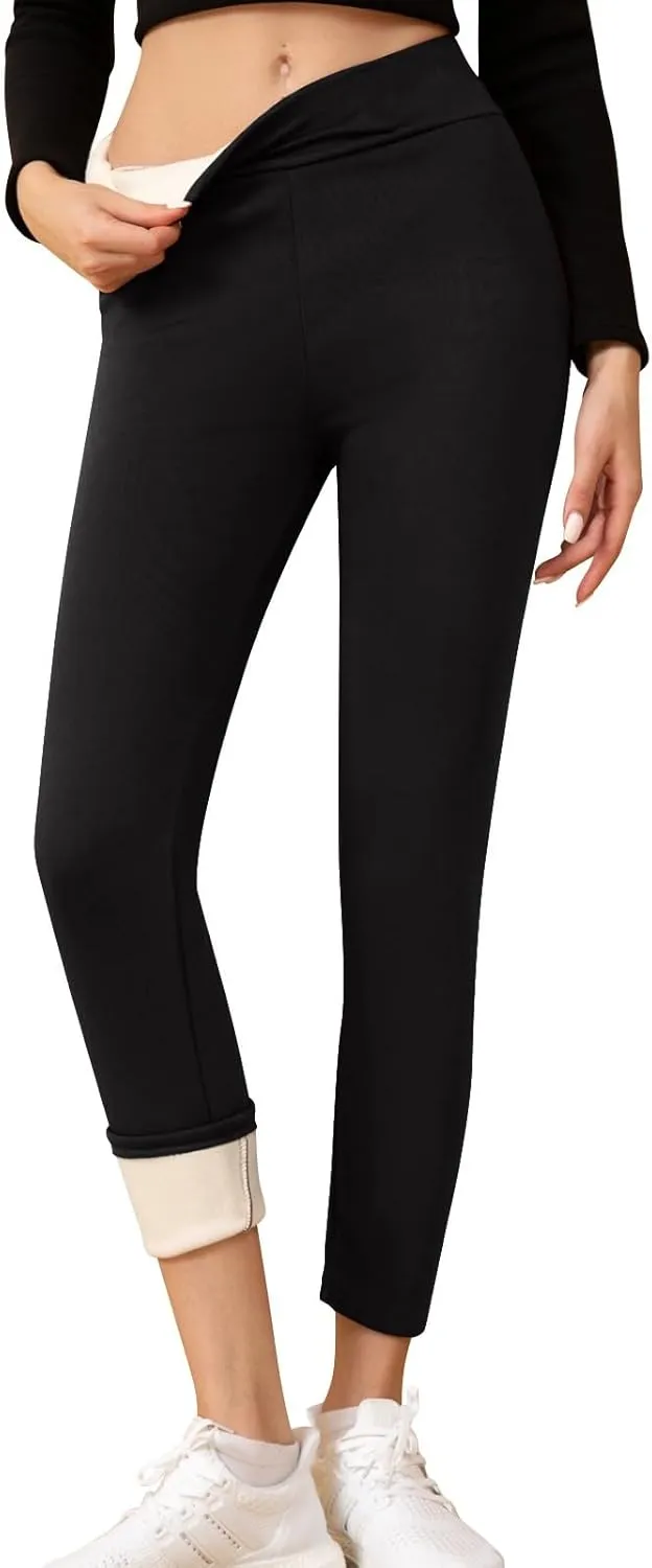 Gumipy Women Fleece Lined Leggings High Waisted Thermal Sherpa Sweatpants Soft Comfy Joggers Tummy Control Winter Pants