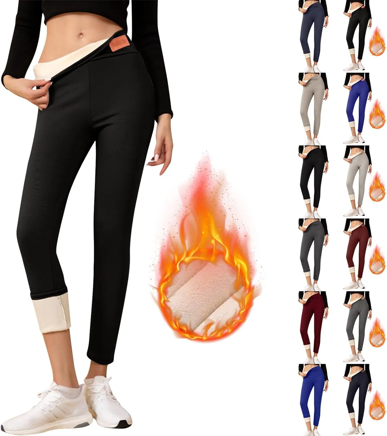 Gumipy Women Fleece Lined Leggings High Waisted Thermal Sherpa Sweatpants Soft Comfy Joggers Tummy Control Winter Pants