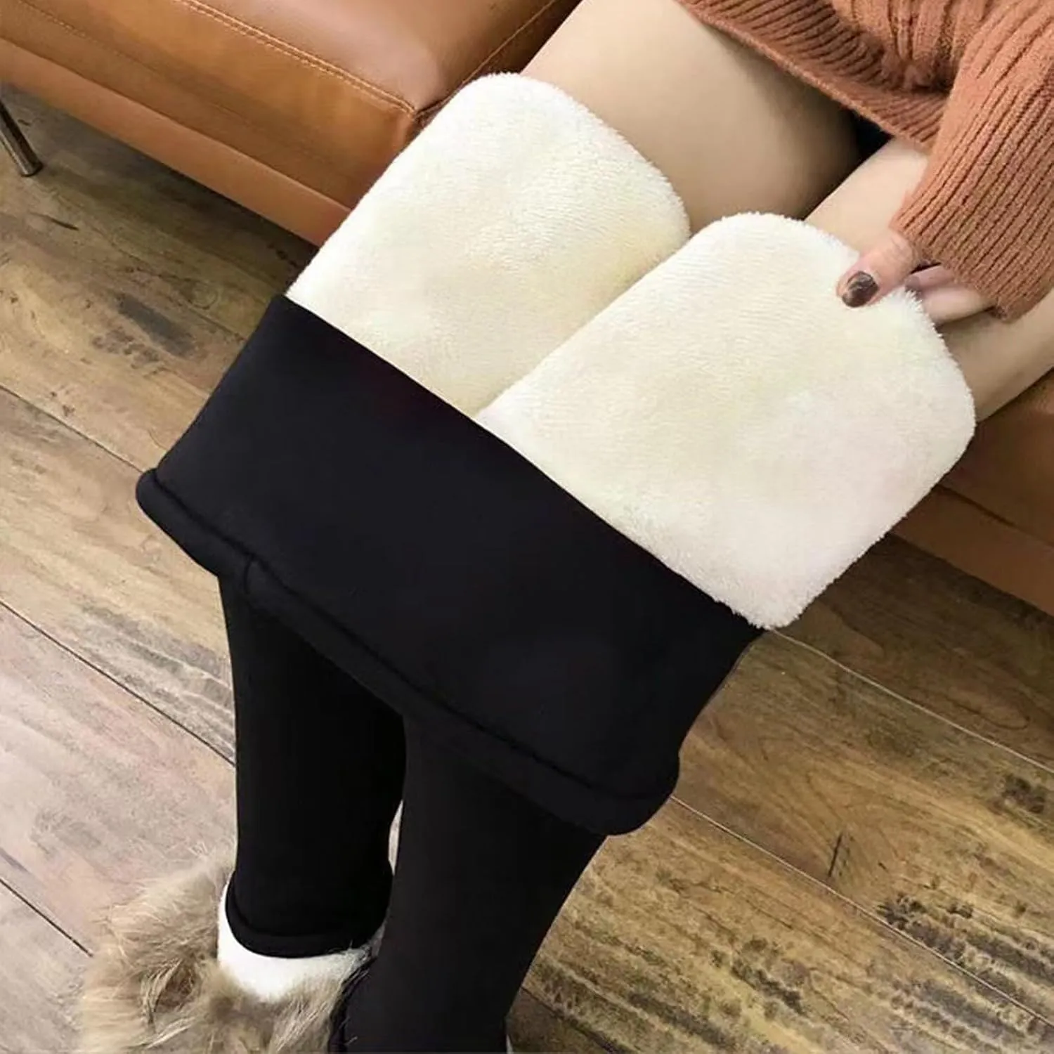Gumipy Women Fleece Lined Leggings High Waisted Thermal Sherpa Sweatpants Soft Comfy Joggers Tummy Control Winter Pants