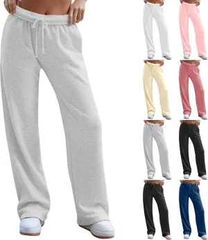 Gumipy Women Wide Leg Sweatpants Interior Drawstring High Waisted Baggy Joggers Trendy Lounge Pants Trousers with Pockets
