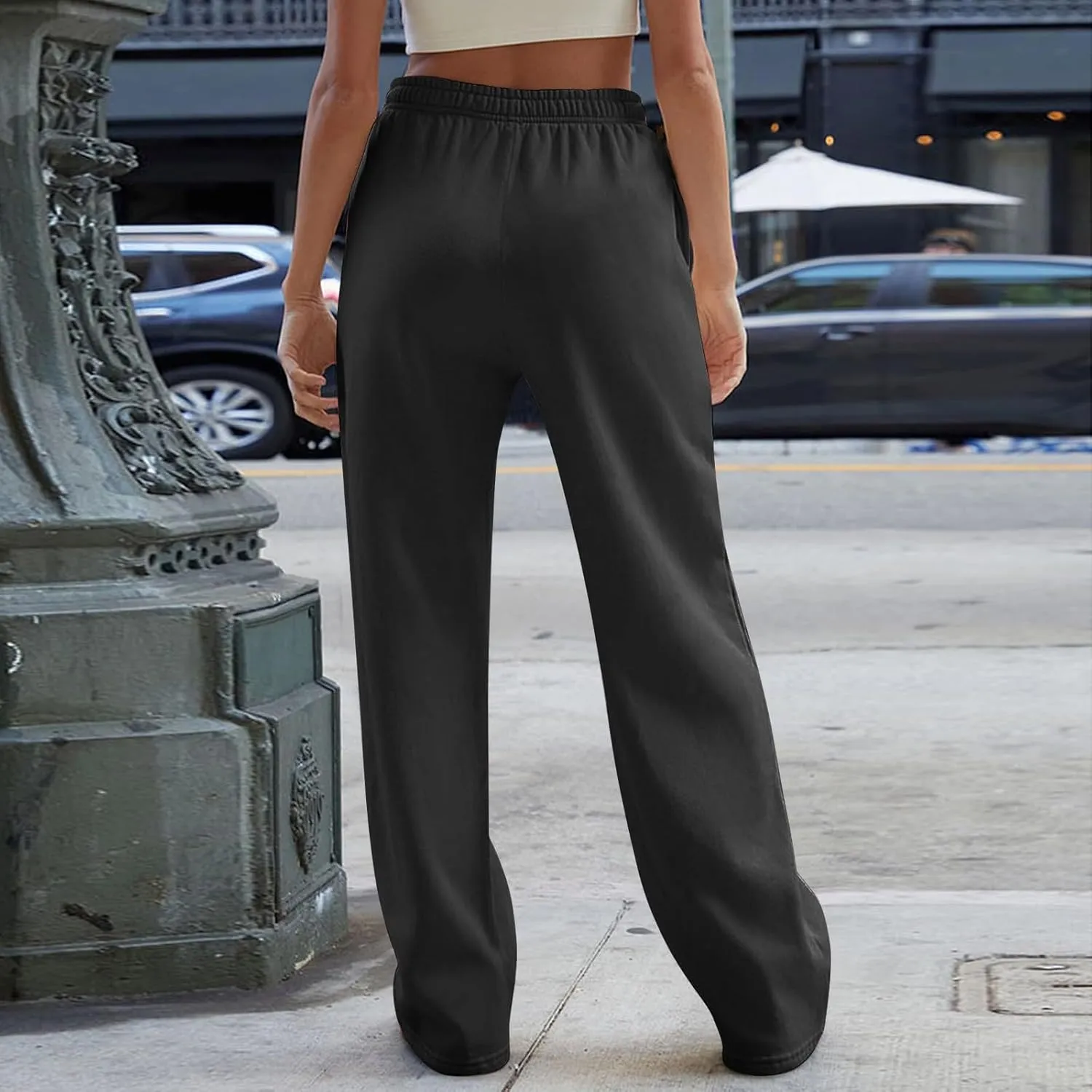 Gumipy Women Wide Leg Sweatpants Interior Drawstring High Waisted Baggy Joggers Trendy Lounge Pants Trousers with Pockets
