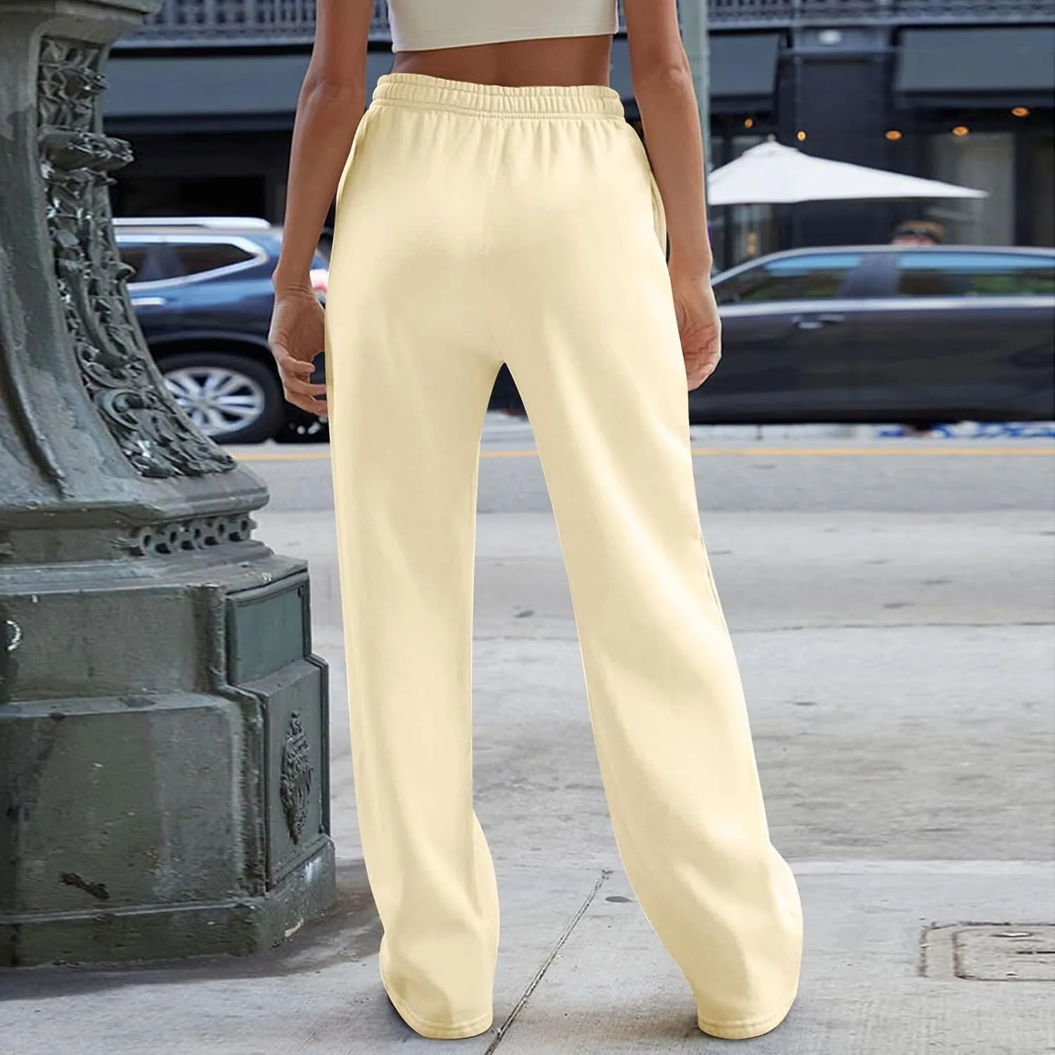 Gumipy Women Wide Leg Sweatpants Interior Drawstring High Waisted Baggy Joggers Trendy Lounge Pants Trousers with Pockets