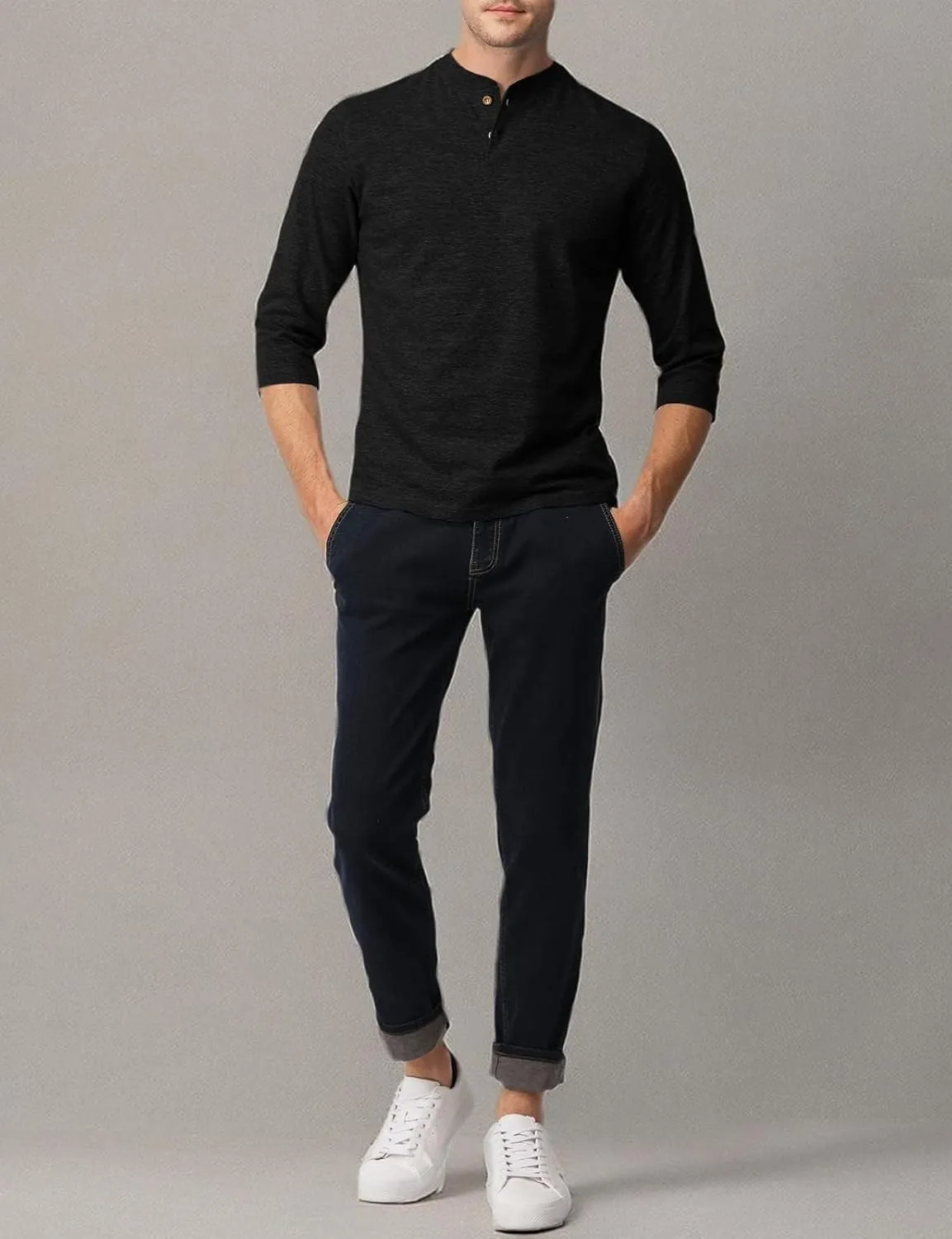 H2H Mens Casual Premium Slim Fit Henley Shirts Lightweight Thin Fabric