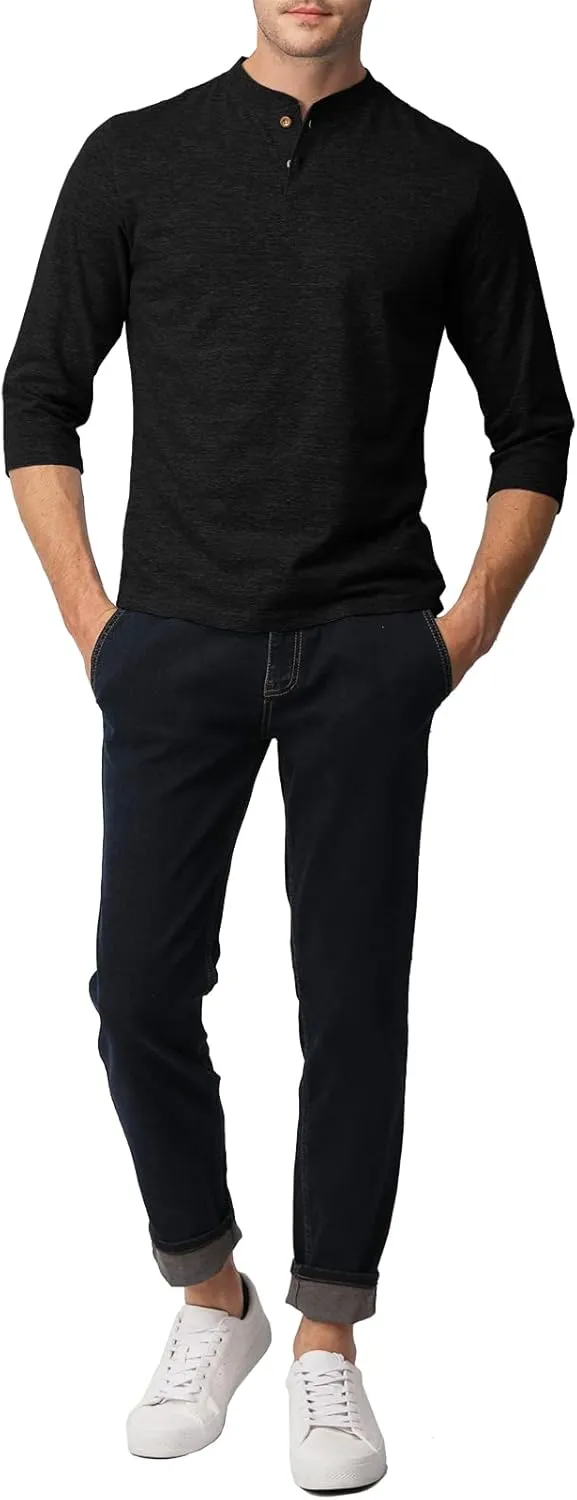 H2H Mens Casual Premium Slim Fit Henley Shirts Lightweight Thin Fabric