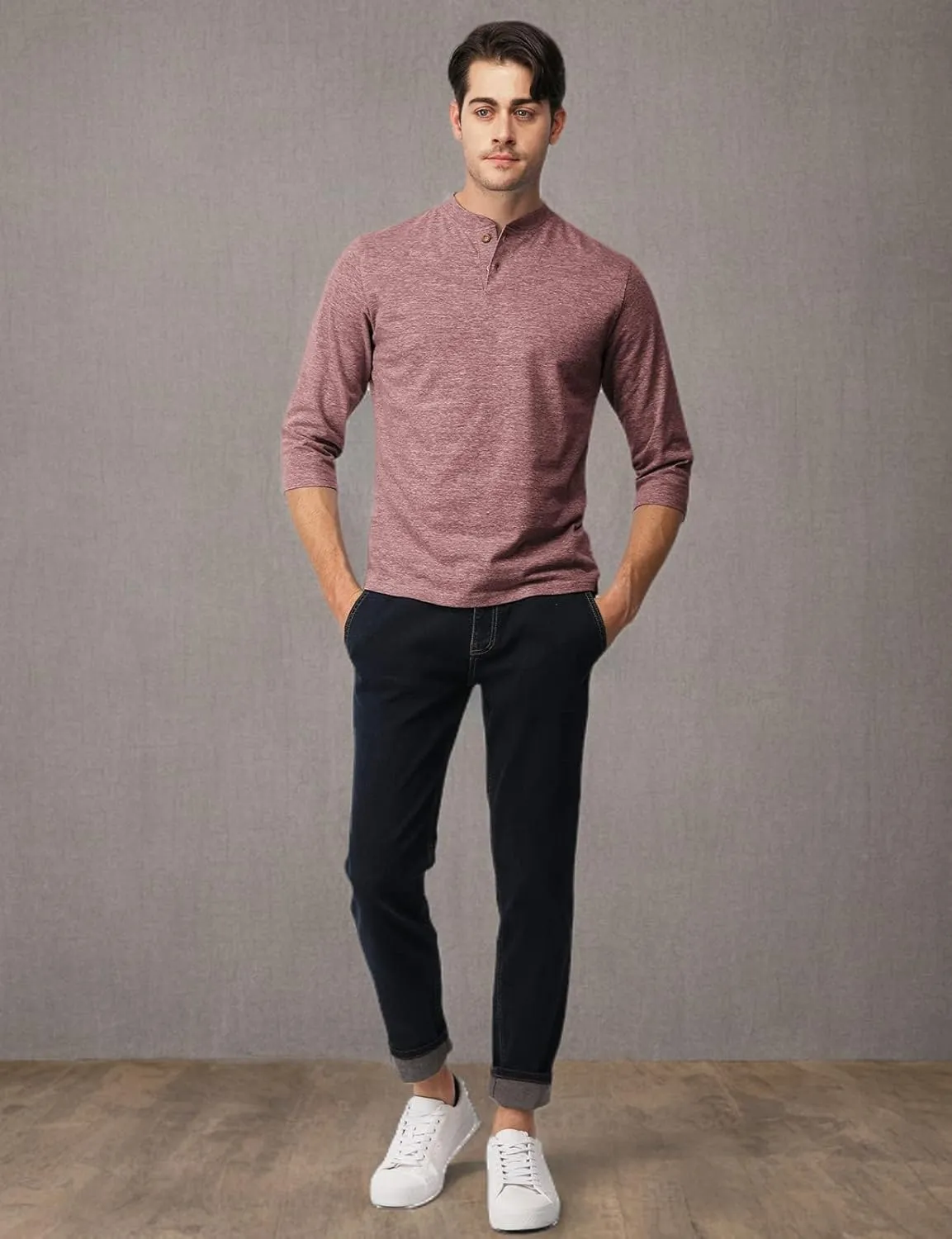 H2H Mens Casual Premium Slim Fit Henley Shirts Lightweight Thin Fabric