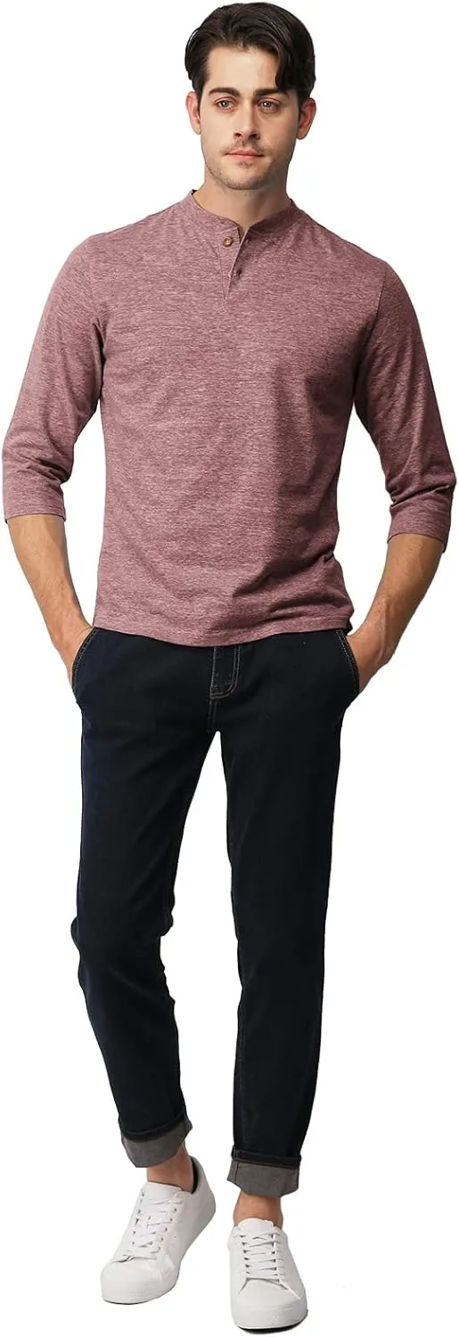 H2H Mens Casual Premium Slim Fit Henley Shirts Lightweight Thin Fabric