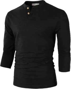 H2H Mens Casual Premium Slim Fit Henley Shirts Lightweight Thin Fabric