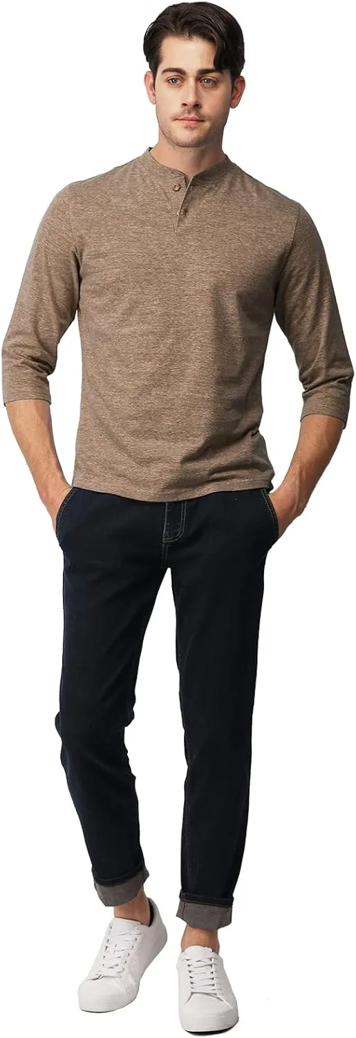 H2H Mens Casual Premium Slim Fit Henley Shirts Lightweight Thin Fabric